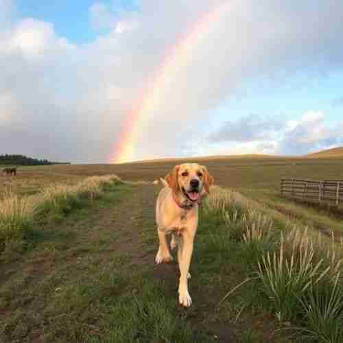 Hund geht über die Regenbogenbrücke